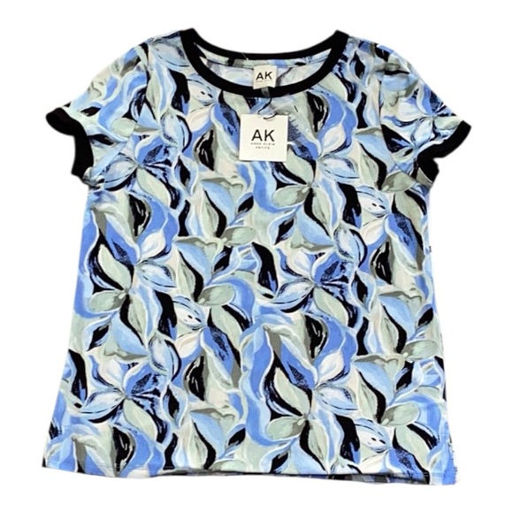 Anne Klein Petite NWT Marina Blue & Green Floral Top Small - Picture 7 of 10